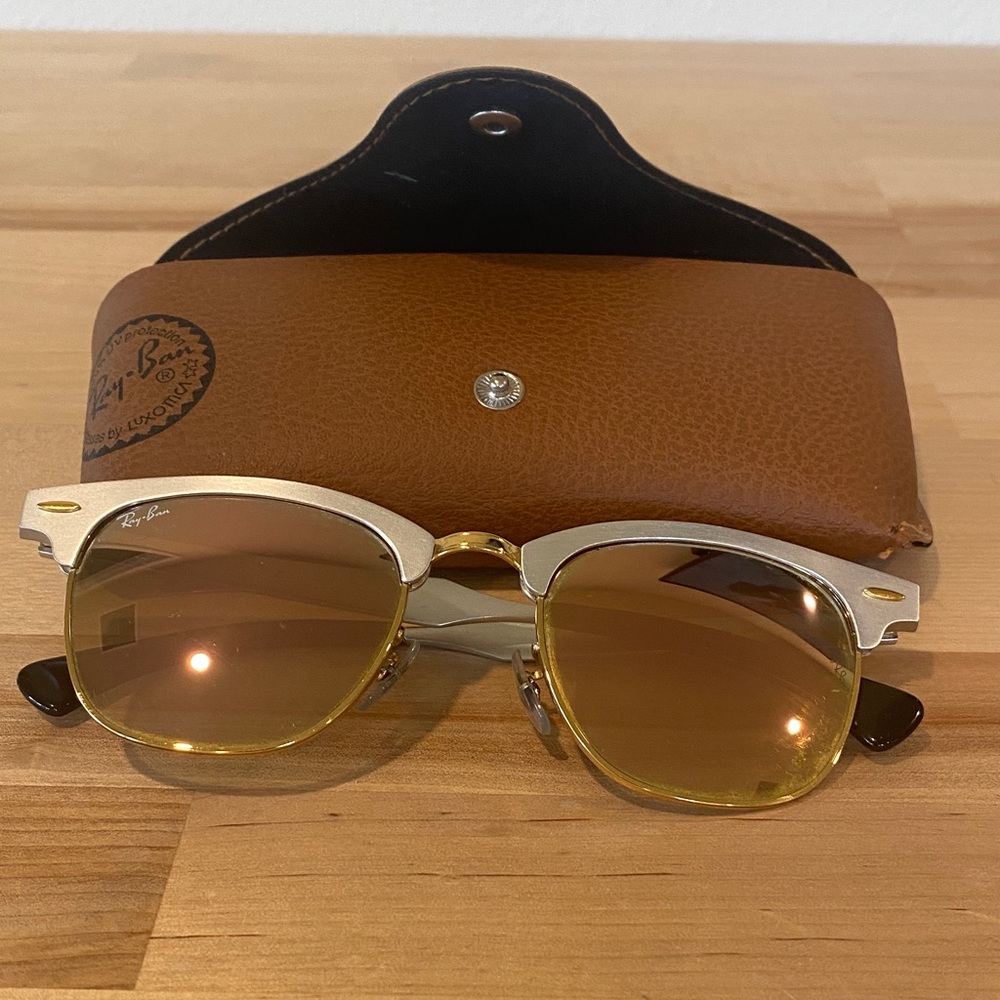 Ray-Ban Gold and Brown Sunglasses with Case